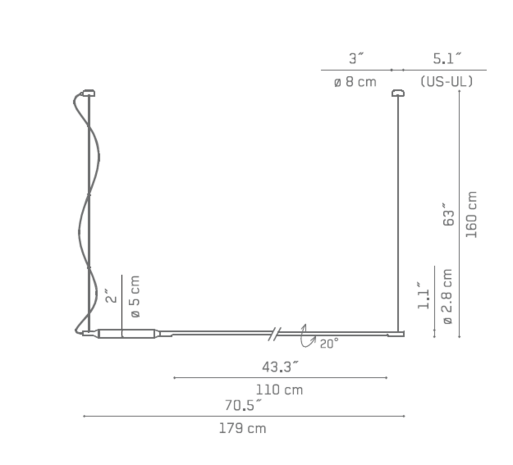 Slim horizontaal hanglamp Vertigo Bird 