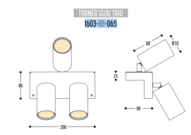 Torner trio GU10 wand/plafondlamp Dark