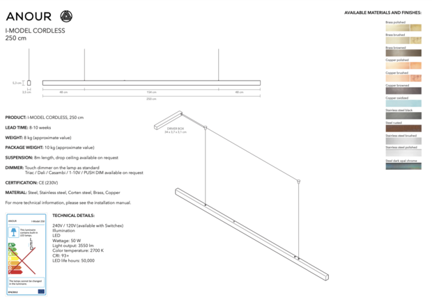 I Model Cordless 250 cm hanglamp Anour